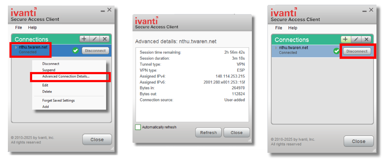 Connection information of SSL VPN & Disconnect Connection information of SSL VPN & Disconnect
